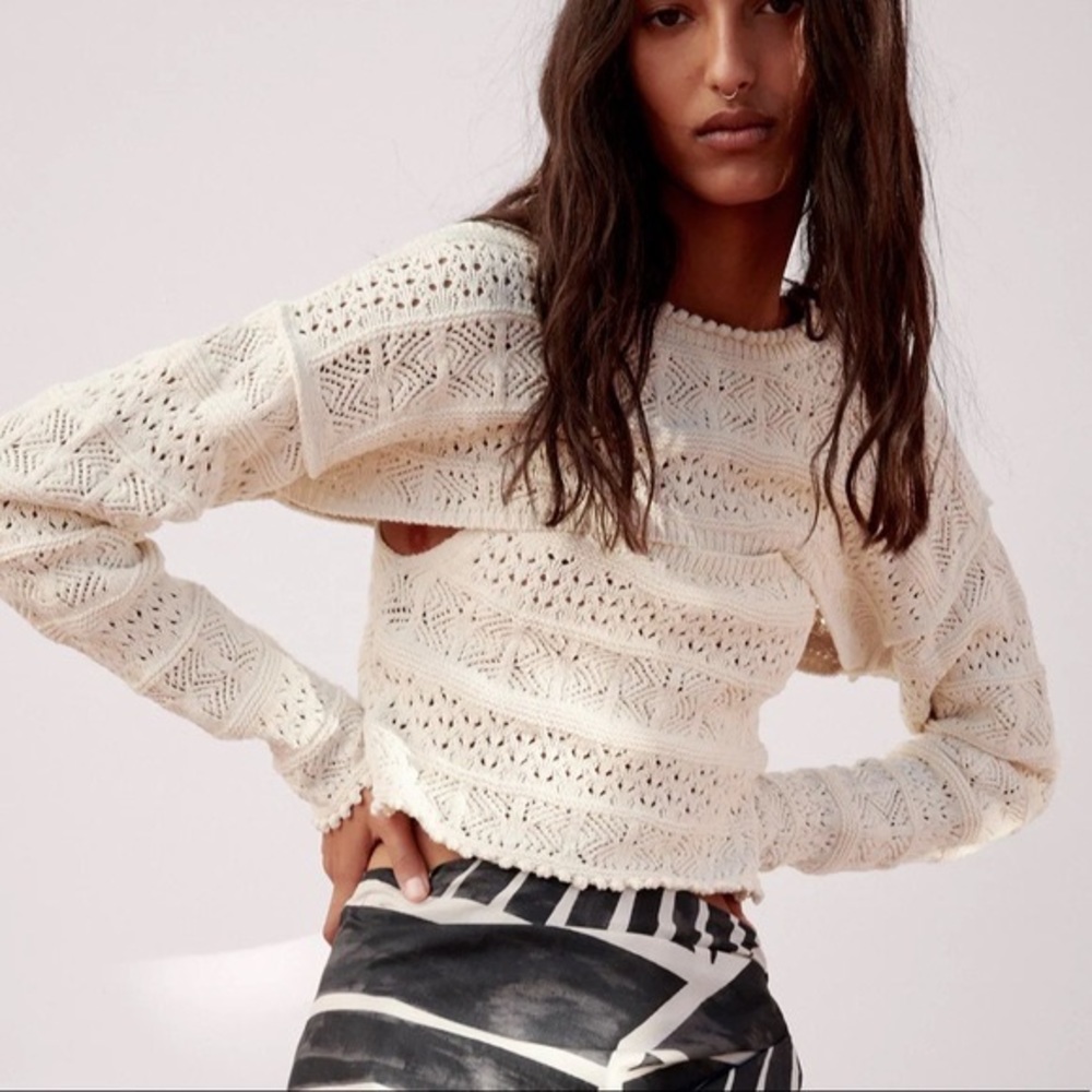 ZARA Open Knit Arm Warmer Cropped Sweater